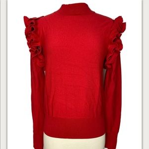 Halogen Ruffle Shoulder Zippers Sweater Red XL